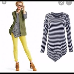 CAbi Blue and White Stripe long sleeve blouse M